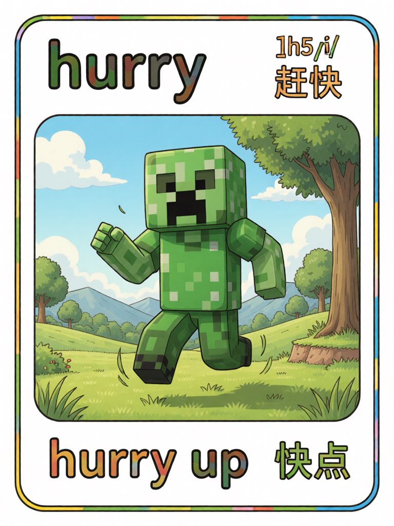 hurry 单词卡插画