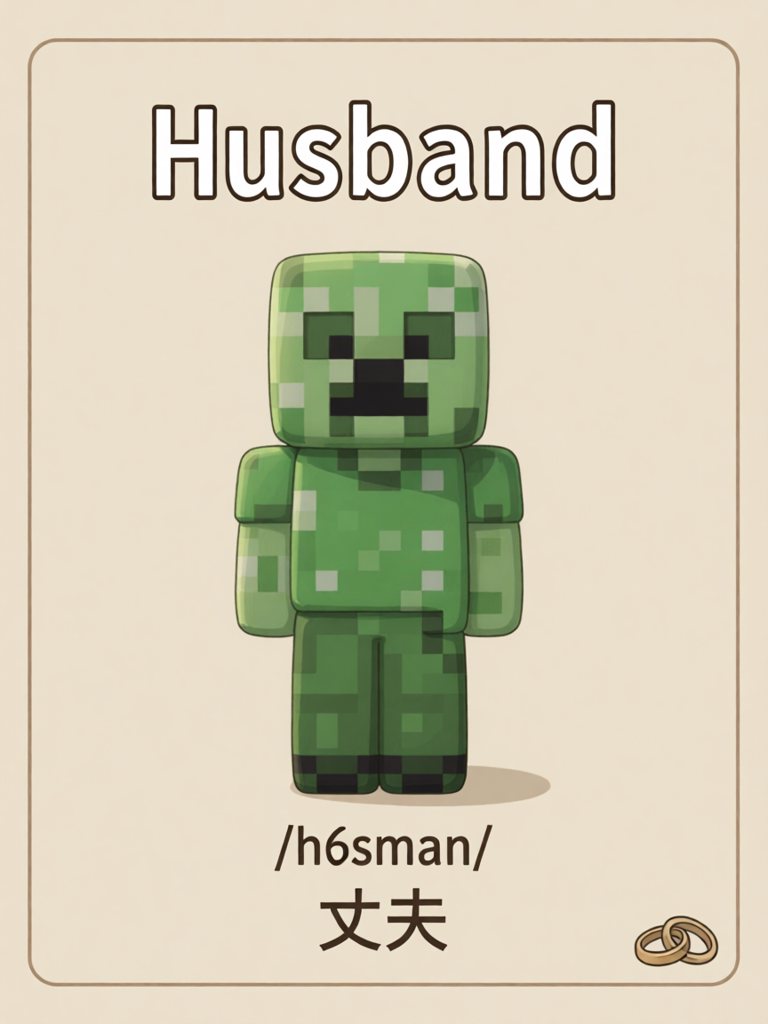 husband 单词卡插画