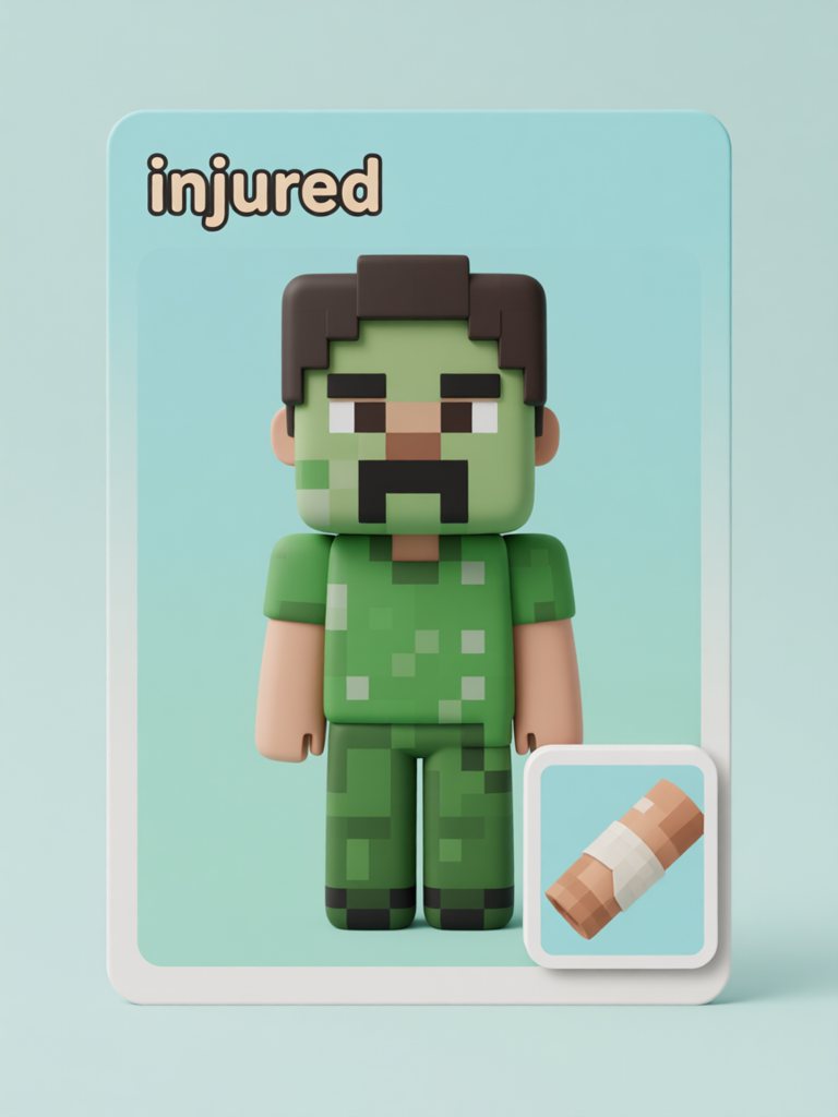 injured 单词卡插画