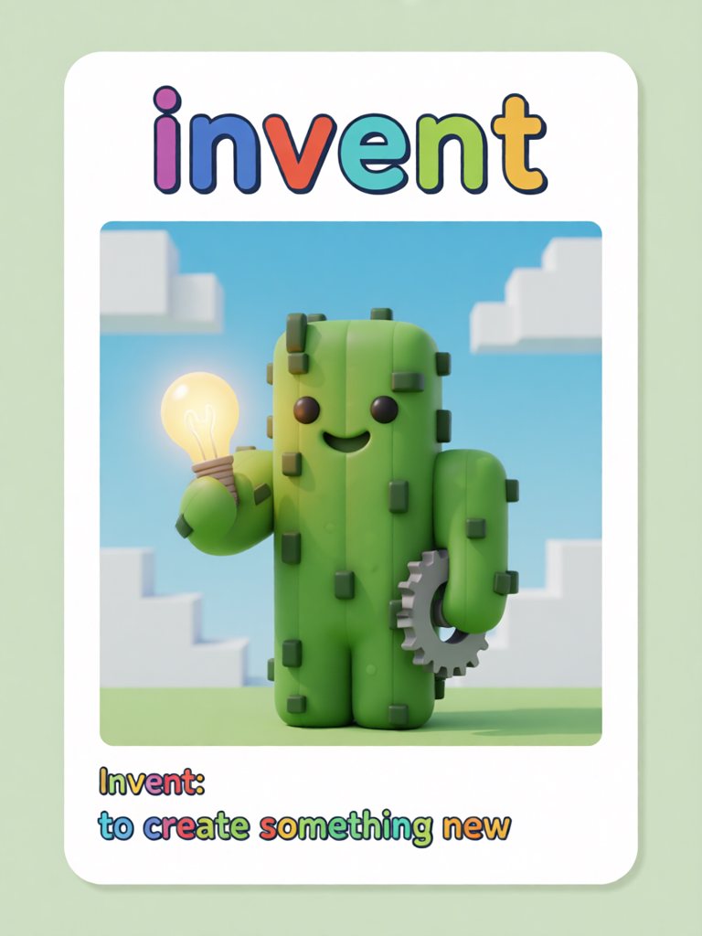 invent 单词卡插画