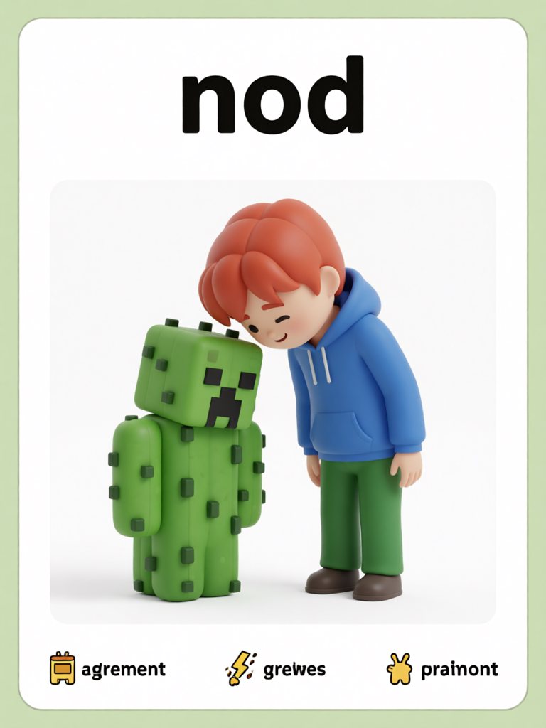 nod 单词卡插画