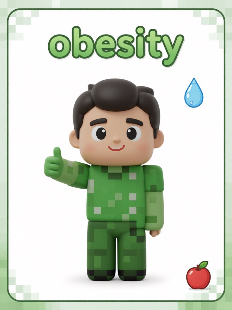 obesity 单词卡插画