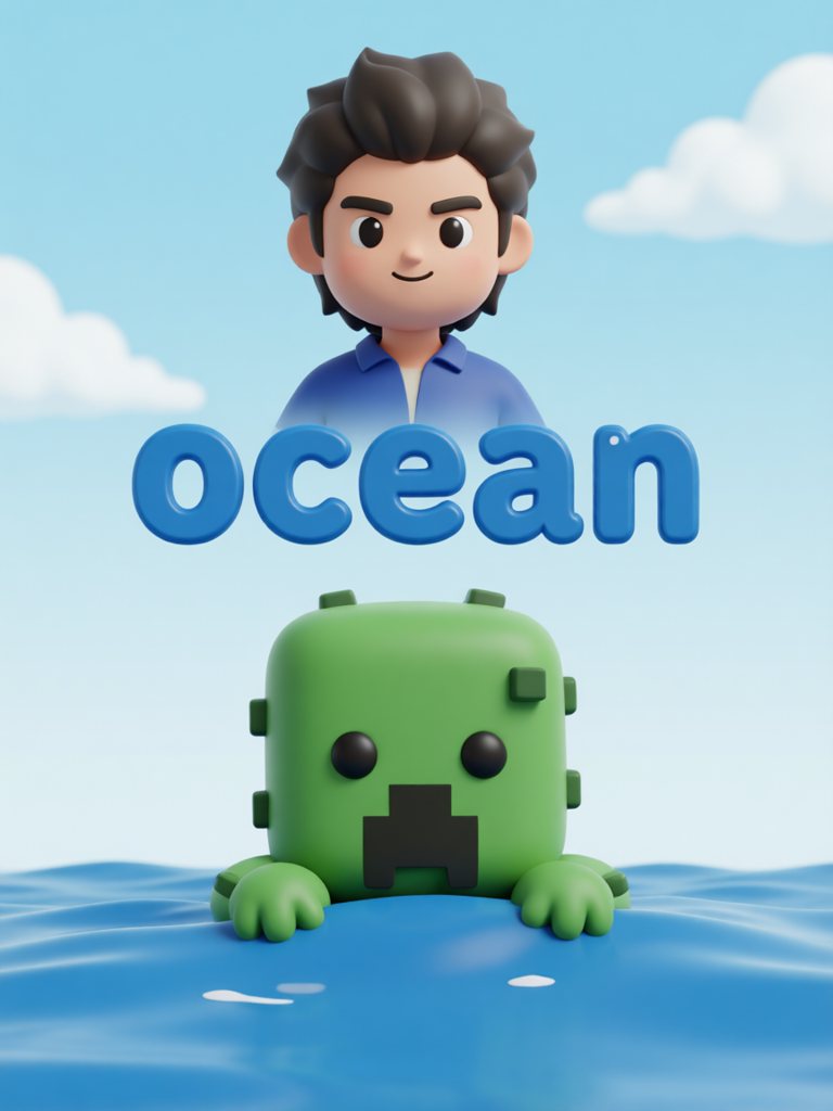 ocean 单词卡插画
