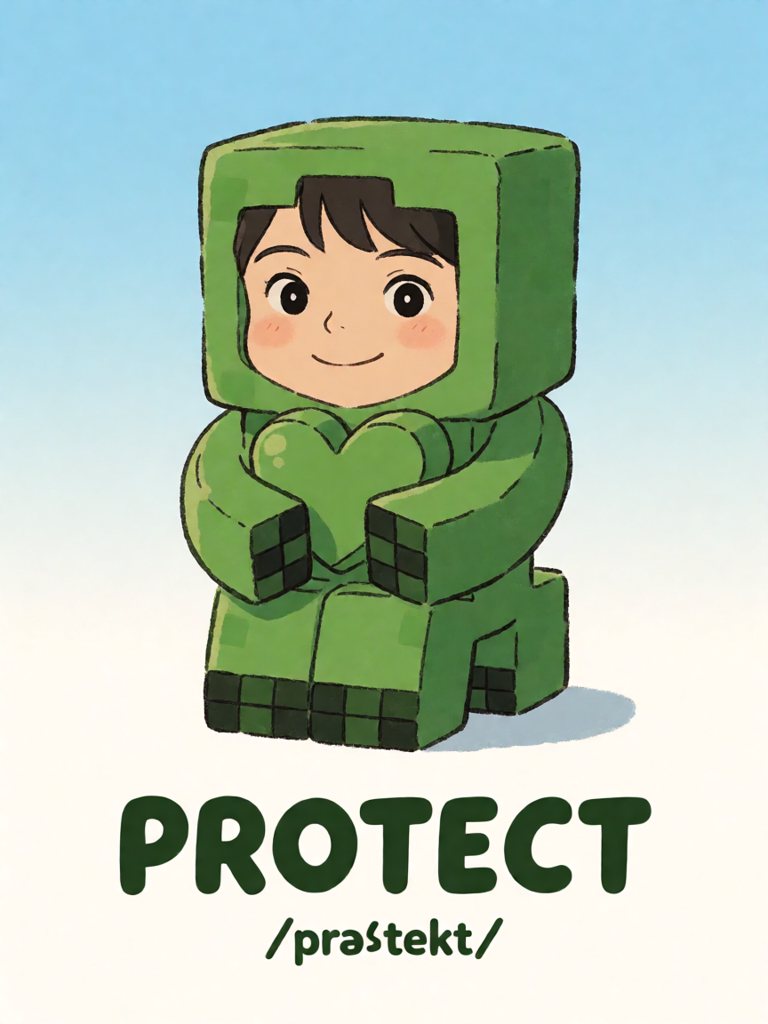 protect 单词卡插画