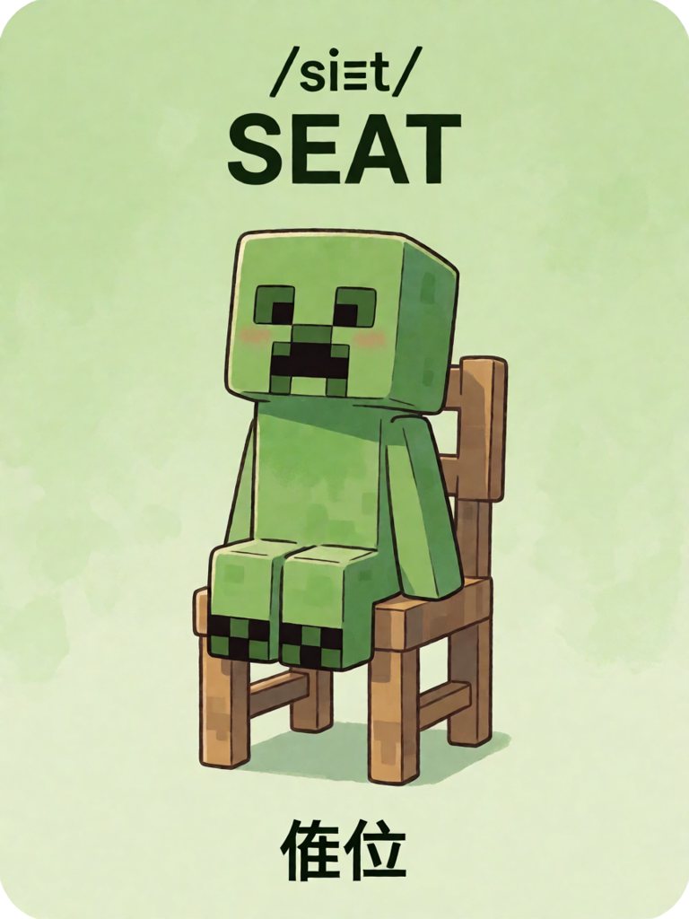 seat 单词卡插画