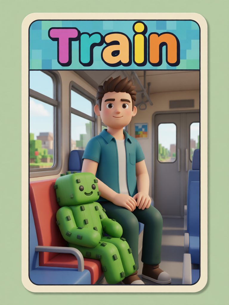 train 单词卡插画
