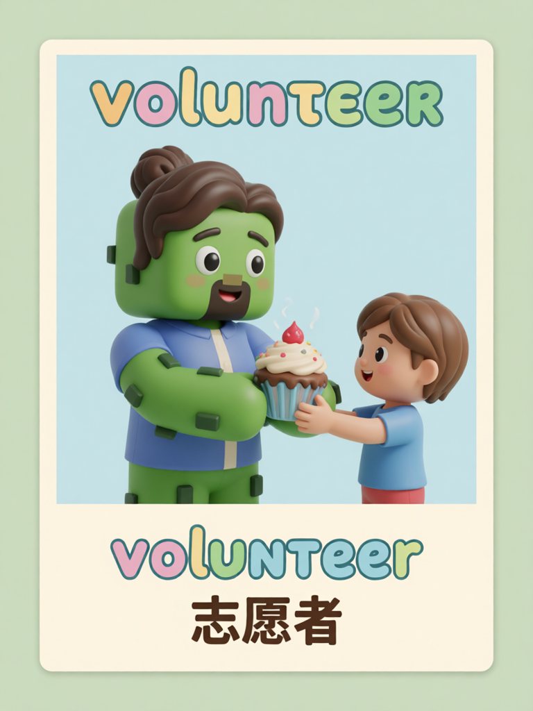 volunteer 单词卡插画