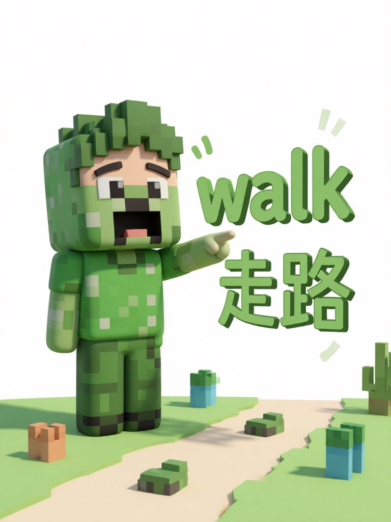 walk 单词卡插画